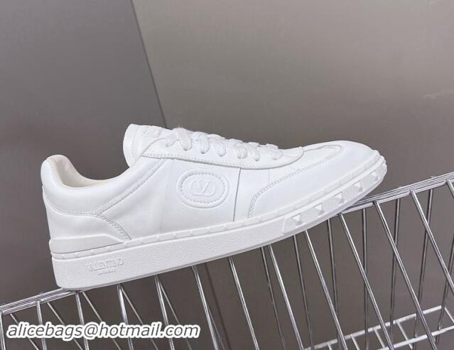 Shop Duplicate Valentino Upvillage Trainer Sneakers in Calfskin with Logo Web All White 1116032