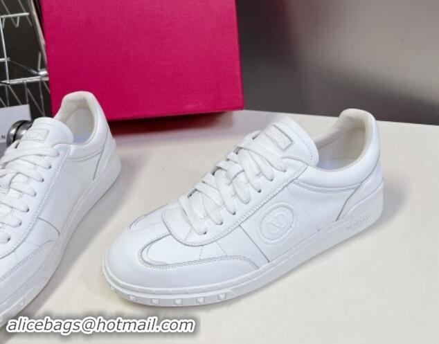 Shop Duplicate Valentino Upvillage Trainer Sneakers in Calfskin with Logo Web All White 1116032