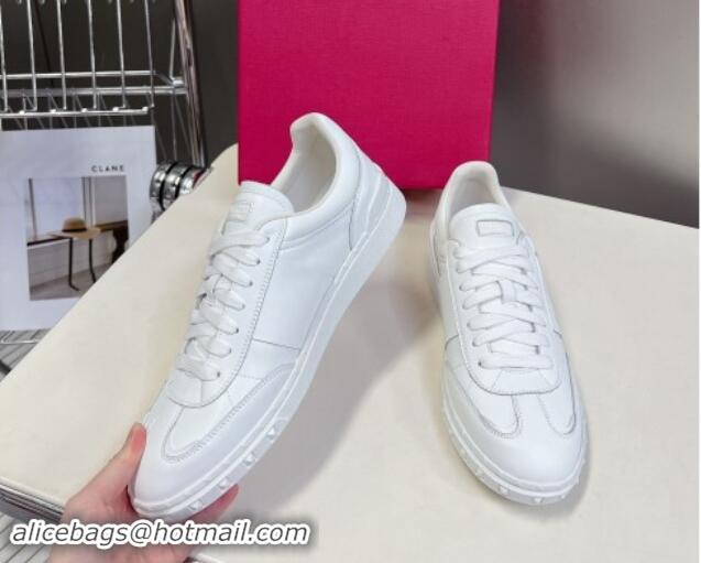 Shop Duplicate Valentino Upvillage Trainer Sneakers in Calfskin with Logo Web All White 1116032