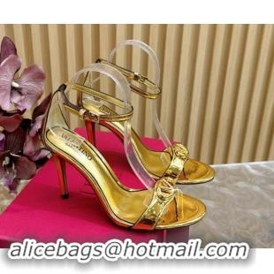 Top Design Valentino VLogo The Bold Edition High Heel Sandals 9.5cm in Calfskin Gold 1116042