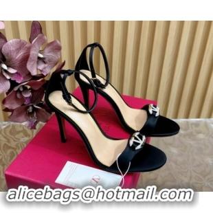 Classic Hot Valentino VLogo The Bold Edition High Heel Sandals 9.5cm in Satin Black 1116044