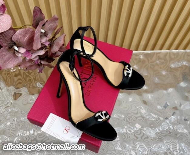 Classic Hot Valentino VLogo The Bold Edition High Heel Sandals 9.5cm in Satin Black 1116044