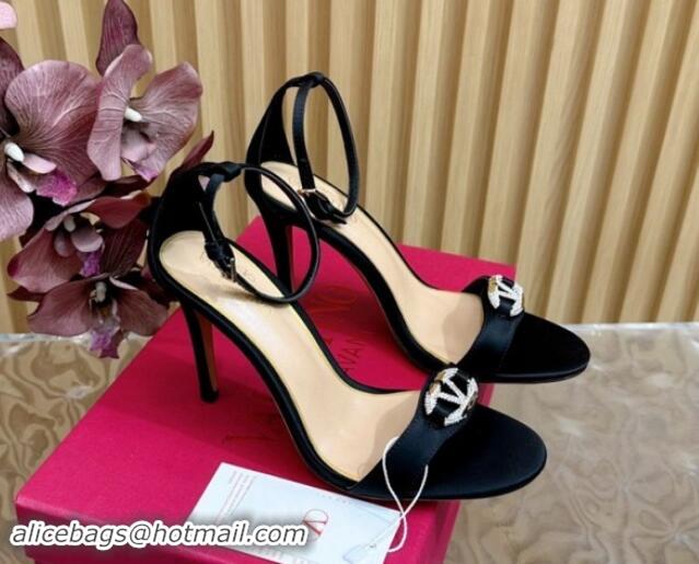 Classic Hot Valentino VLogo The Bold Edition High Heel Sandals 9.5cm in Satin Black 1116044