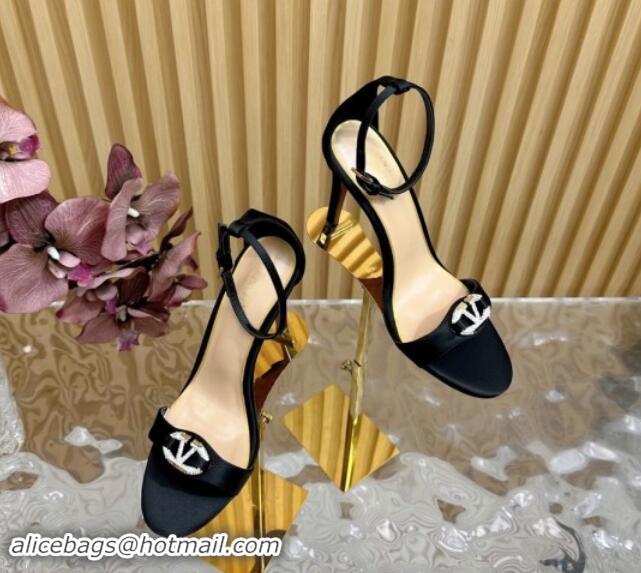 Classic Hot Valentino VLogo The Bold Edition High Heel Sandals 9.5cm in Satin Black 1116044