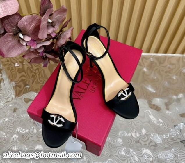 Classic Hot Valentino VLogo The Bold Edition High Heel Sandals 9.5cm in Satin Black 1116044