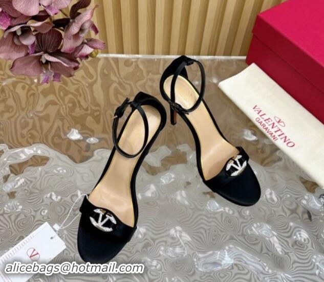 Classic Hot Valentino VLogo The Bold Edition High Heel Sandals 9.5cm in Satin Black 1116044