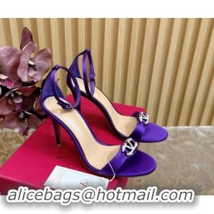 Luxury Cheap Valentino VLogo The Bold Edition High Heel Sandals 9.5cm in Satin Purple 1116046