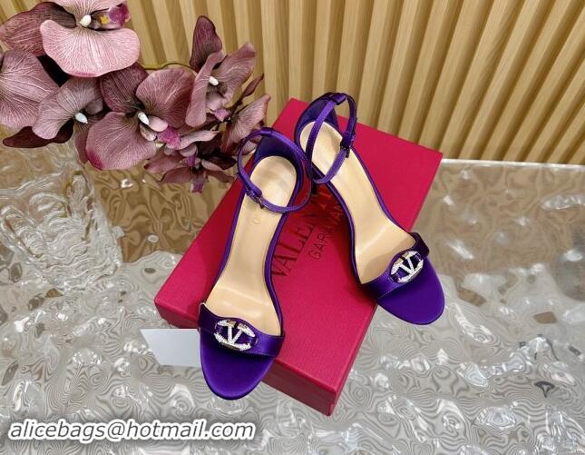 Luxury Cheap Valentino VLogo The Bold Edition High Heel Sandals 9.5cm in Satin Purple 1116046