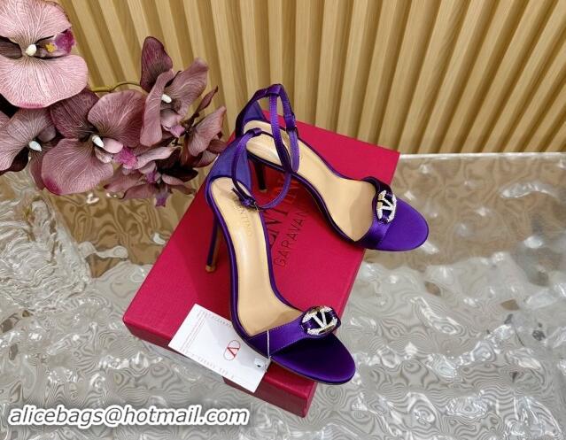 Luxury Cheap Valentino VLogo The Bold Edition High Heel Sandals 9.5cm in Satin Purple 1116046