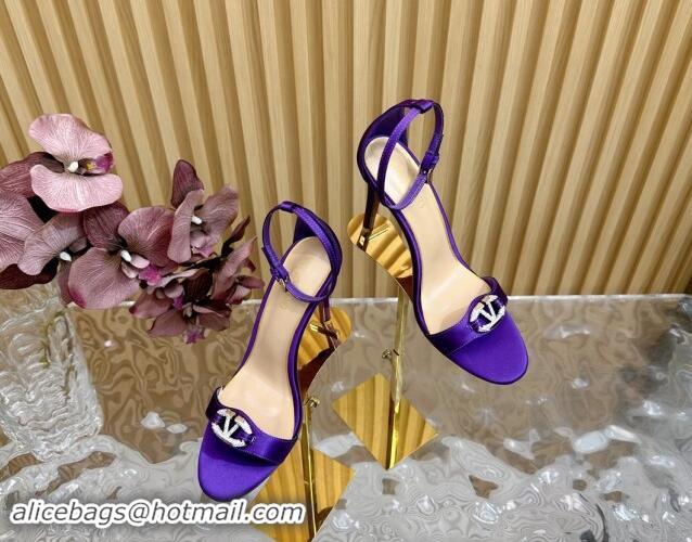 Luxury Cheap Valentino VLogo The Bold Edition High Heel Sandals 9.5cm in Satin Purple 1116046