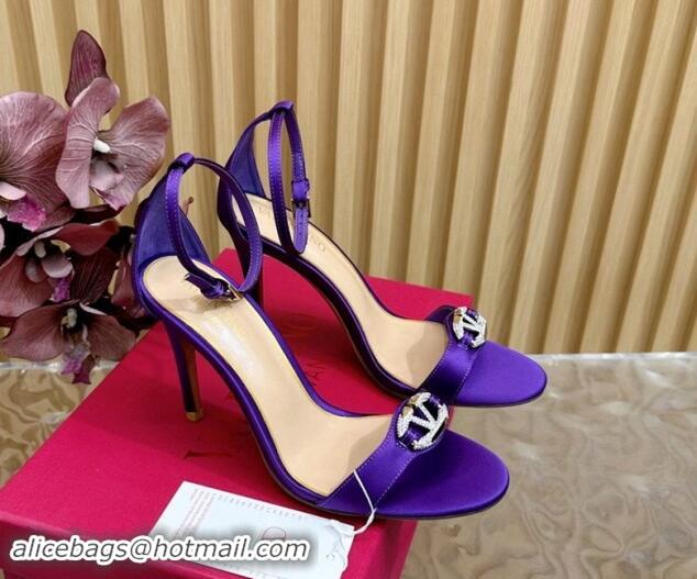 Luxury Cheap Valentino VLogo The Bold Edition High Heel Sandals 9.5cm in Satin Purple 1116046