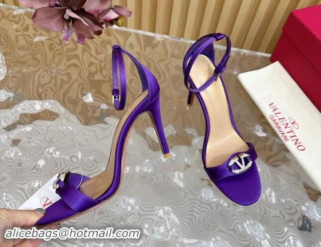 Luxury Cheap Valentino VLogo The Bold Edition High Heel Sandals 9.5cm in Satin Purple 1116046