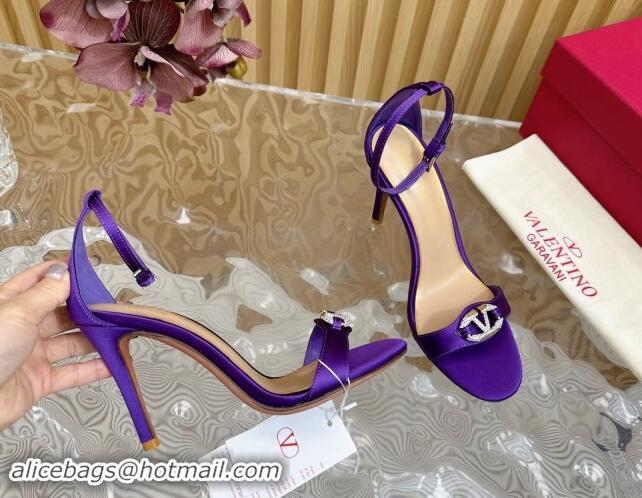 Luxury Cheap Valentino VLogo The Bold Edition High Heel Sandals 9.5cm in Satin Purple 1116046