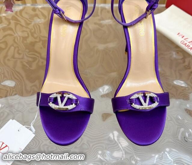 Luxury Cheap Valentino VLogo The Bold Edition High Heel Sandals 9.5cm in Satin Purple 1116046