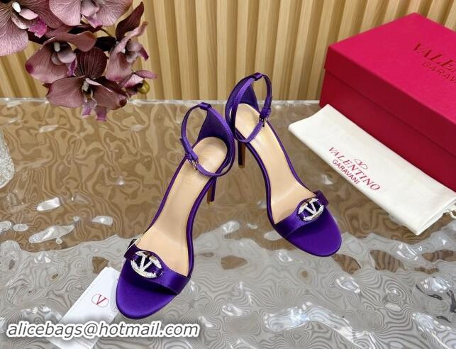 Luxury Cheap Valentino VLogo The Bold Edition High Heel Sandals 9.5cm in Satin Purple 1116046