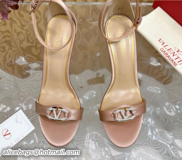 Luxury Valentino VLogo The Bold Edition High Heel Sandals 9.5cm in Satin Nude 1116047