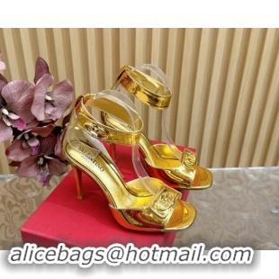 Big Discount Valentino VLogo Locker Calfskin Leather High Heel Sandals 9.5cm Gold 1116049