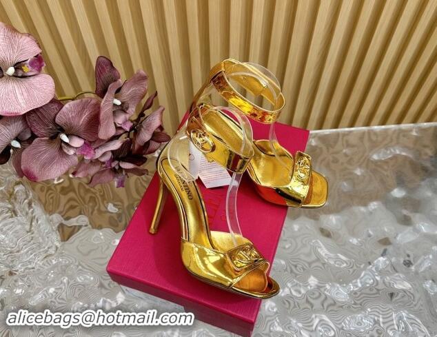 Big Discount Valentino VLogo Locker Calfskin Leather High Heel Sandals 9.5cm Gold 1116049