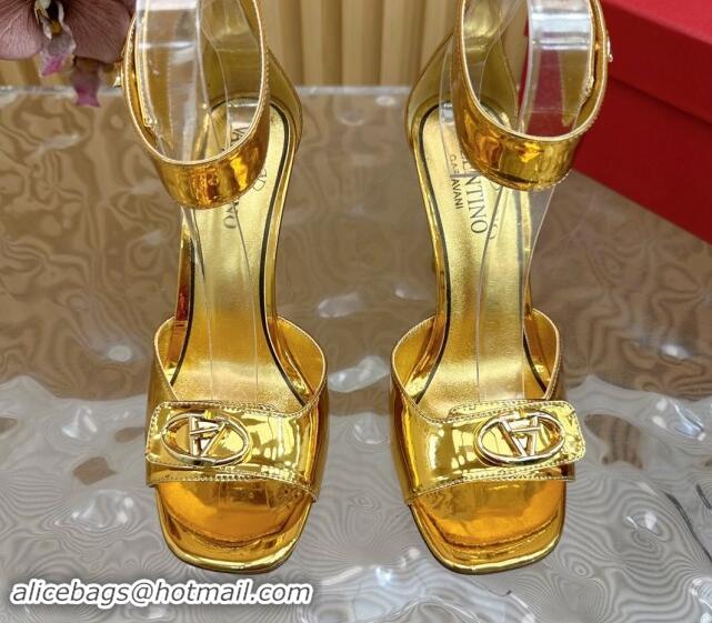 Big Discount Valentino VLogo Locker Calfskin Leather High Heel Sandals 9.5cm Gold 1116049