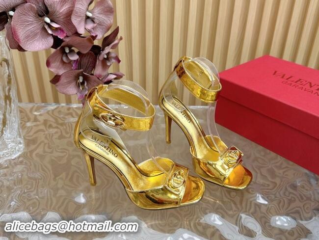 Big Discount Valentino VLogo Locker Calfskin Leather High Heel Sandals 9.5cm Gold 1116049