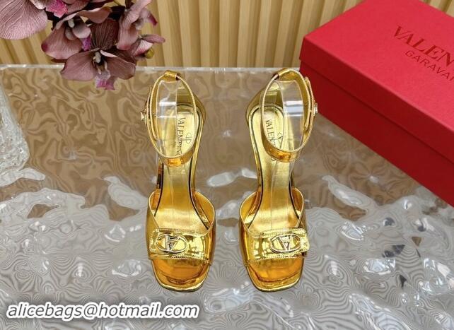 Big Discount Valentino VLogo Locker Calfskin Leather High Heel Sandals 9.5cm Gold 1116049