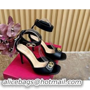 Low Price Valentino VLogo Locker Calfskin Leather High Heel Sandals 9.5cm Black 1116050