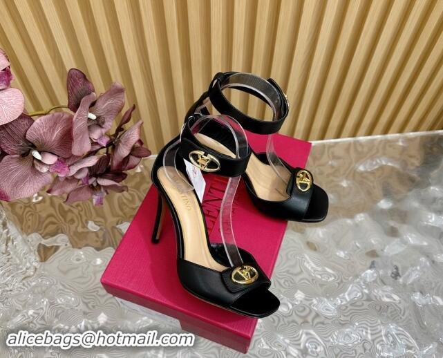 Low Price Valentino VLogo Locker Calfskin Leather High Heel Sandals 9.5cm Black 1116050