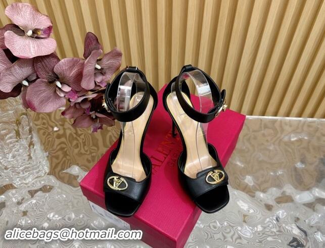 Low Price Valentino VLogo Locker Calfskin Leather High Heel Sandals 9.5cm Black 1116050