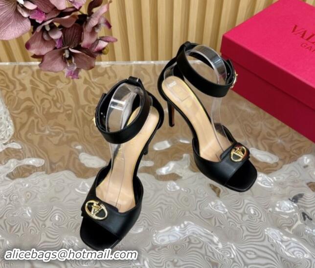 Low Price Valentino VLogo Locker Calfskin Leather High Heel Sandals 9.5cm Black 1116050