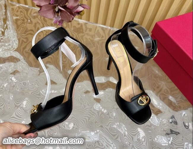 Low Price Valentino VLogo Locker Calfskin Leather High Heel Sandals 9.5cm Black 1116050