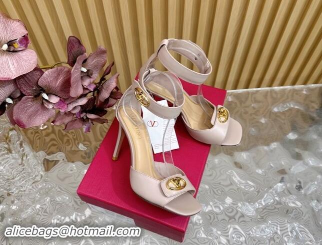 Popular Style Valentino VLogo Locker Calfskin Leather High Heel Sandals 9.5cm Powder Pink 1116051