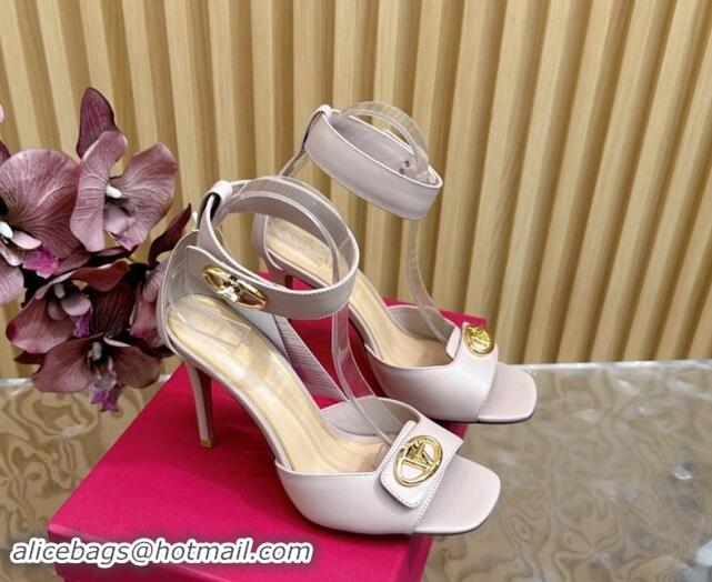 Popular Style Valentino VLogo Locker Calfskin Leather High Heel Sandals 9.5cm Powder Pink 1116051