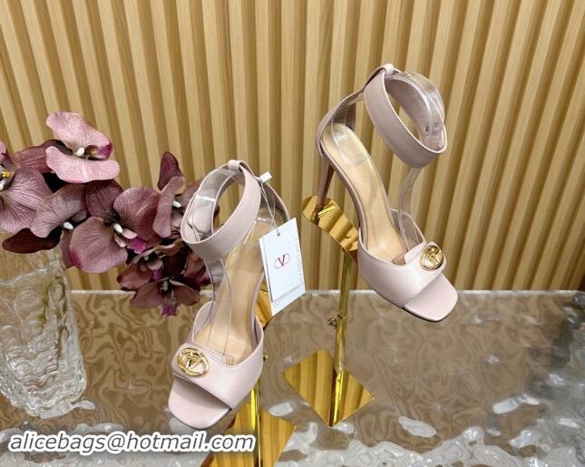 Popular Style Valentino VLogo Locker Calfskin Leather High Heel Sandals 9.5cm Powder Pink 1116051