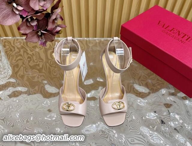 Popular Style Valentino VLogo Locker Calfskin Leather High Heel Sandals 9.5cm Powder Pink 1116051