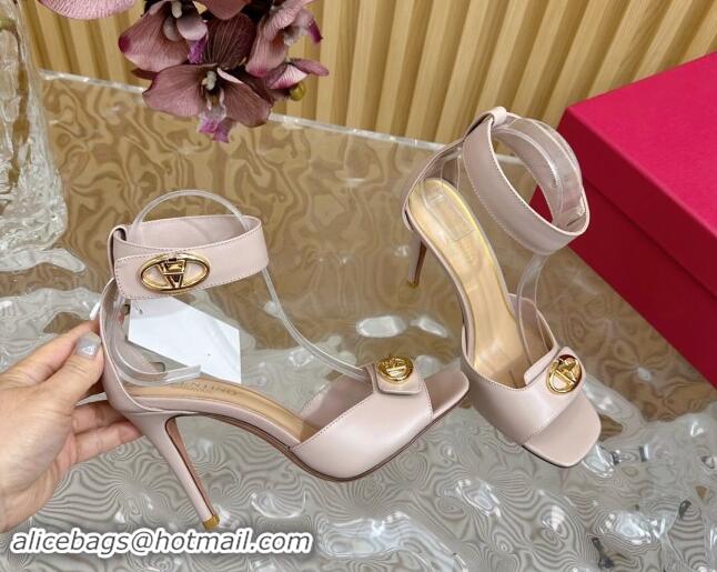 Popular Style Valentino VLogo Locker Calfskin Leather High Heel Sandals 9.5cm Powder Pink 1116051