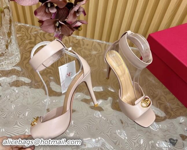 Popular Style Valentino VLogo Locker Calfskin Leather High Heel Sandals 9.5cm Powder Pink 1116051