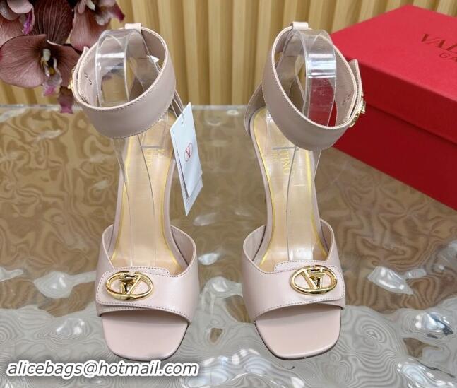 Popular Style Valentino VLogo Locker Calfskin Leather High Heel Sandals 9.5cm Powder Pink 1116051