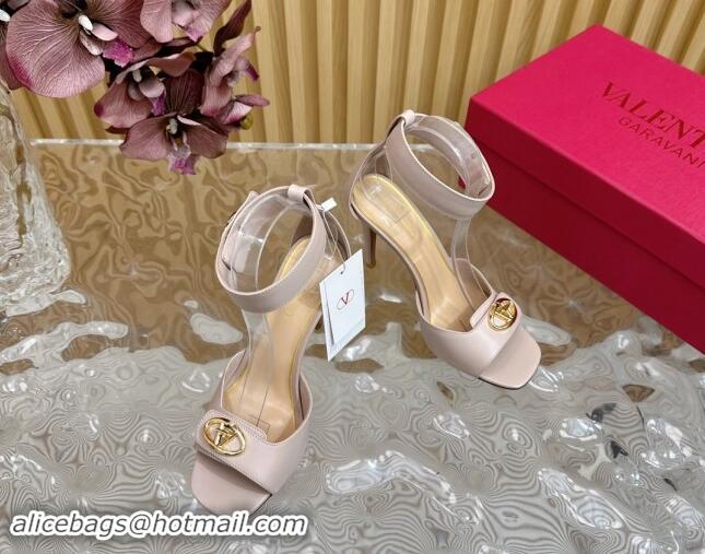 Popular Style Valentino VLogo Locker Calfskin Leather High Heel Sandals 9.5cm Powder Pink 1116051