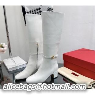 Buy Discount Valentino VLogo Calfskin Leather High Boots 8cm White 1116054