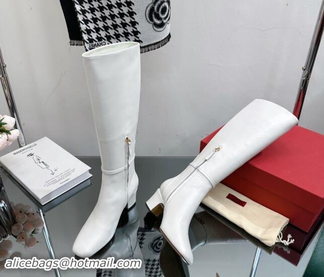 Buy Discount Valentino VLogo Calfskin Leather High Boots 8cm White 1116054