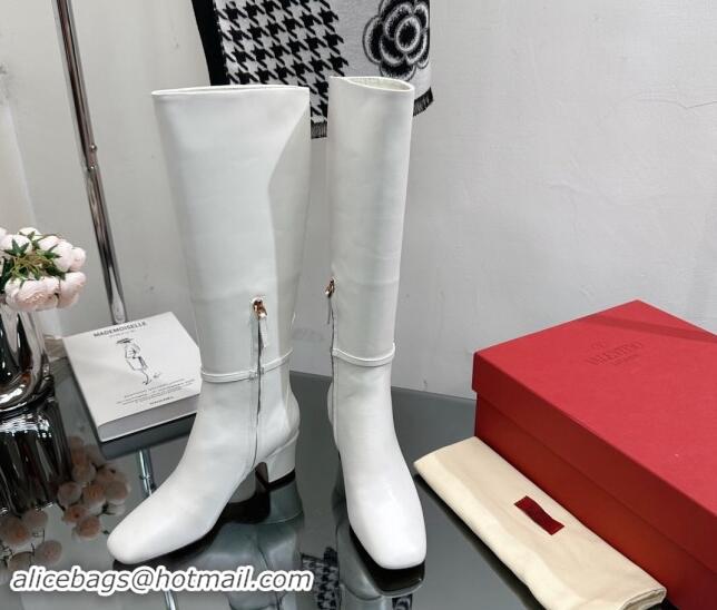 Buy Discount Valentino VLogo Calfskin Leather High Boots 8cm White 1116054