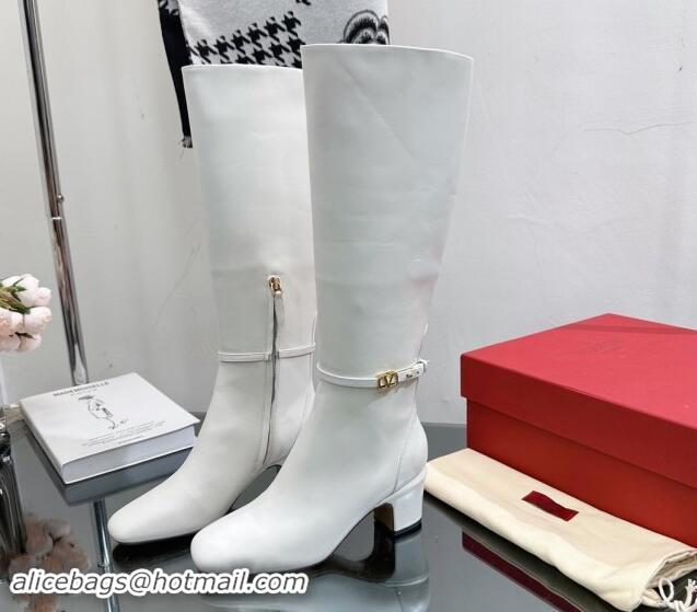 Buy Discount Valentino VLogo Calfskin Leather High Boots 8cm White 1116054