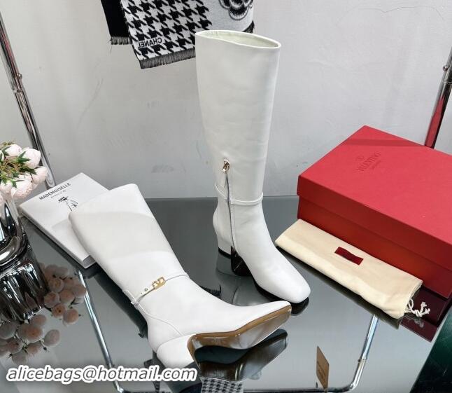 Buy Discount Valentino VLogo Calfskin Leather High Boots 8cm White 1116054