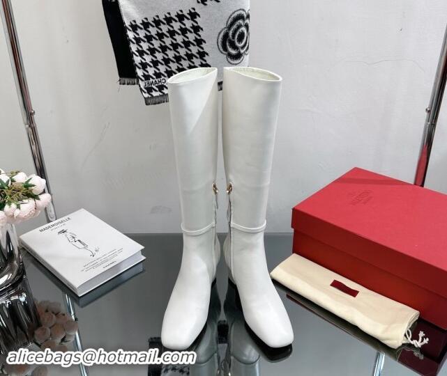 Buy Discount Valentino VLogo Calfskin Leather High Boots 8cm White 1116054