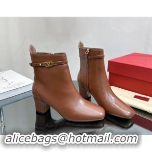 Charming Valentino VLogo Calfskin Leather Ankle Boots 8cm Brown 1116057