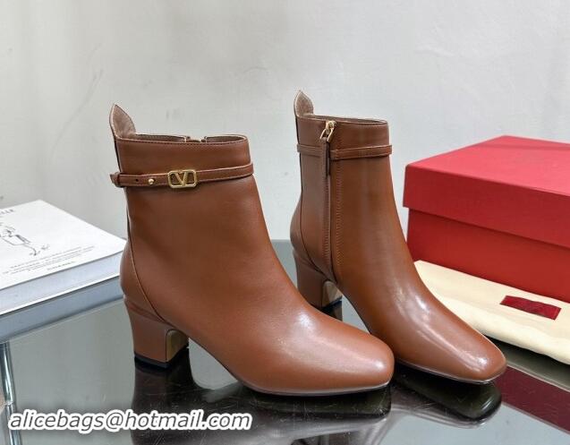 Charming Valentino VLogo Calfskin Leather Ankle Boots 8cm Brown 1116057