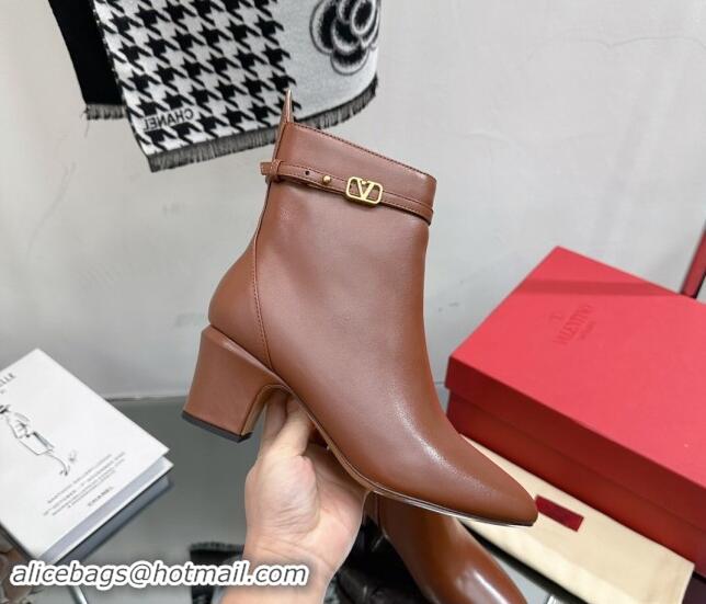 Charming Valentino VLogo Calfskin Leather Ankle Boots 8cm Brown 1116057