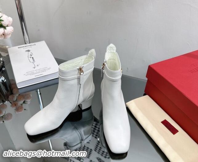 Hot Style Valentino VLogo Calfskin Leather Ankle Boots 8cm White 1116058