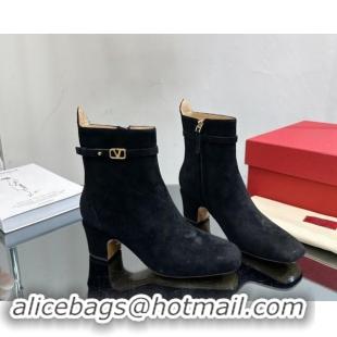 Stylish Valentino VLogo Suede Ankle Boots 8cm Black 1116059