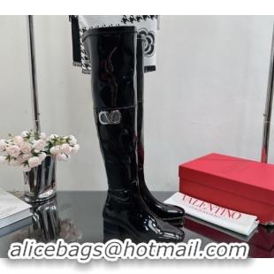 Hot Style Valentino Rockstud Patent Calfskin High Boots Black 1118007